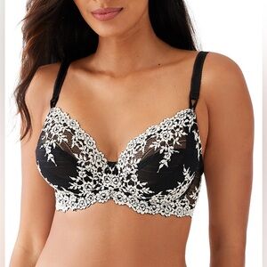 Wacoal‎ Embrace Lace Womens Black and ivory Lace unlined underwire Bra Size 36DD